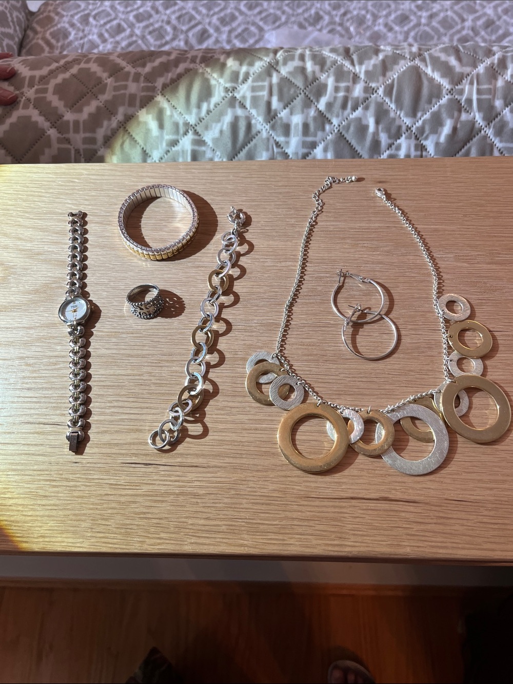 Mixed Metal Circle Necklace & Earrings Set - Women Jewelry - Bundle